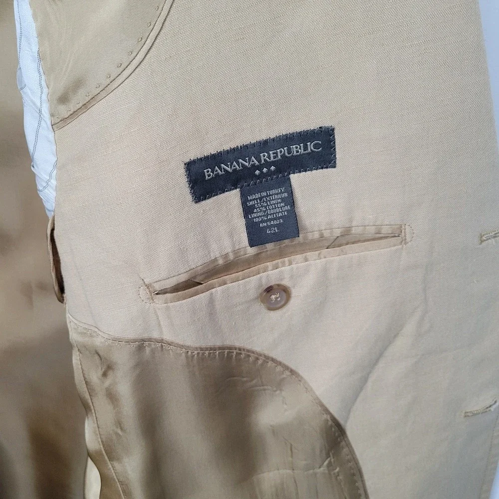 Banana Republic Beige‎ Tan Linen Cotton Blend Blazer Sports Jacket Mens Sz 42L